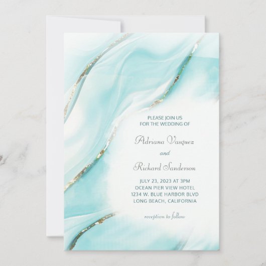 Modern Turquoise Agate Wedding Inv Kaart (Voorkant)