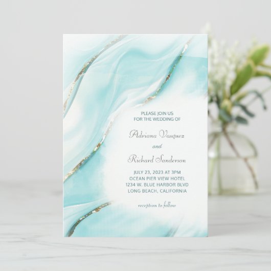 Modern Turquoise Agate Wedding Inv Kaart (Staand voorkant)