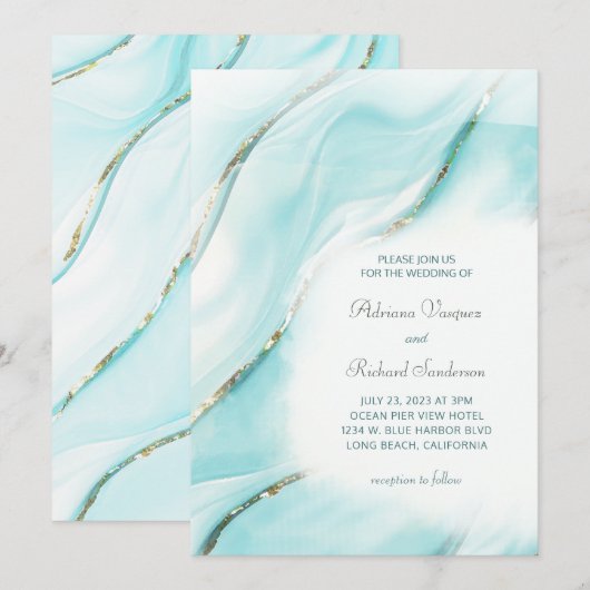 Modern Turquoise Agate Wedding Inv Kaart (Voorkant / Achterkant)