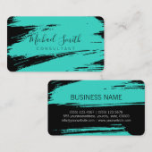 Modern Turquoise Black Brush Stroke Paint Visitekaartje (Voorkant / Achterkant)