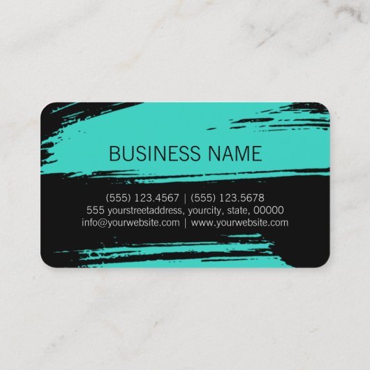 Modern Turquoise Black Brush Stroke Paint Visitekaartje (Achterkant)