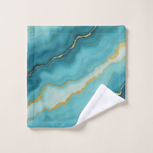 Modern turquoise blauw goud marmer Collectie Bad Handdoek (Wasdoekje)