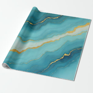 Modern turquoise blauw goud marmer Collectie Cadeaupapier