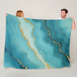 Modern turquoise blauw goud marmer Collectie Fleece Deken