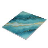 Modern turquoise blauw goud marmer Collectie Tegeltje (Zijkant)