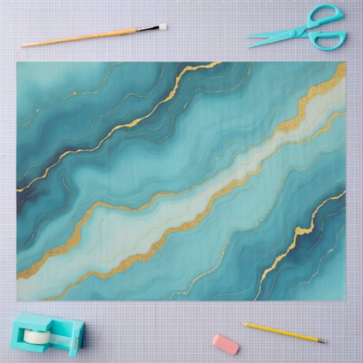 Modern turquoise blauw goud marmer Collectie Tissuepapier (Craft)