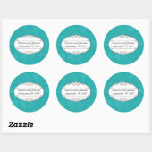 Modern Turquoise Blauwgroen Blauw Damask Bruiloft Ronde Sticker (Vel)