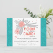 Modern Turquoise Blauwgroen Damask Wedding Kaart (Staand voorkant)