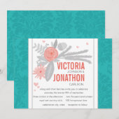 Modern Turquoise Blauwgroen Damask Wedding Kaart (Voorkant / Achterkant)