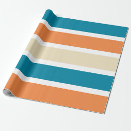 Modern Turquoise Blauwgroen Oranje kleurenblok Cadeaupapier