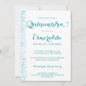 Modern Turquoise Blauwgroen Silver Sparkle Quincea Kaart (Voorkant)