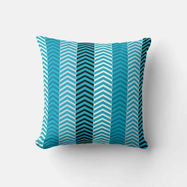 Modern Turquoise Blue Chevron Stripes Pattern Kussen (Voorkant)
