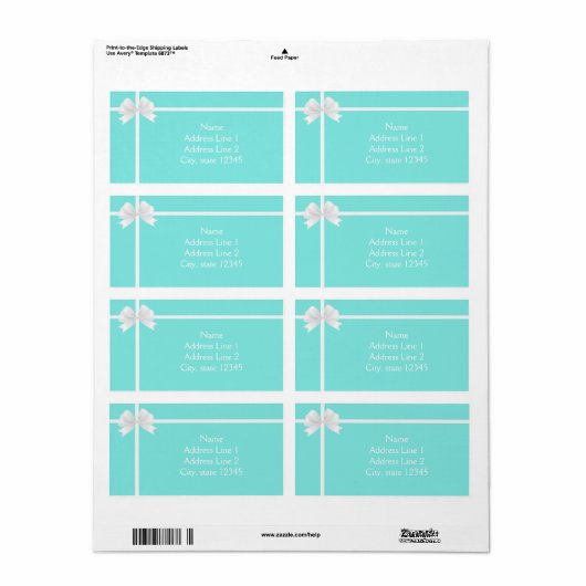 Modern Turquoise Blue Diamond Bow Box Elegant Etiket (Full Sheet)
