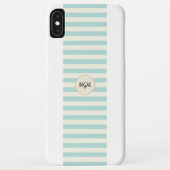 Modern Turquoise Blue en Cream Striped Monogram Case-Mate iPhone Case (Achterkant)