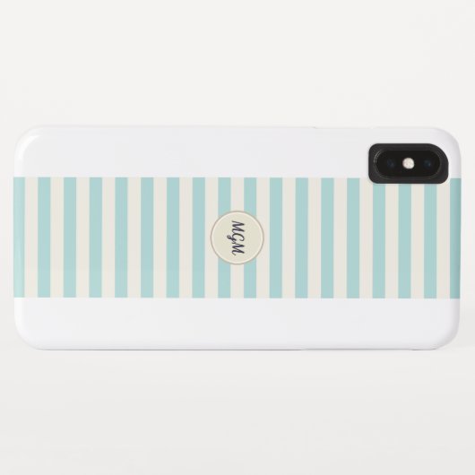 Modern Turquoise Blue en Cream Striped Monogram Case-Mate iPhone Case (Achterkant (horizontaal))