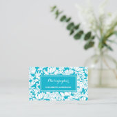 Modern Turquoise Blue Floral Girly Visitekaartje (Staand voorkant)