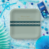 Modern Turquoise Blue Green and Gold Square Papieren Bordje (Feest)