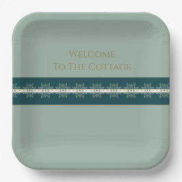 Modern Turquoise Blue Green and Gold Square Papieren Bordje