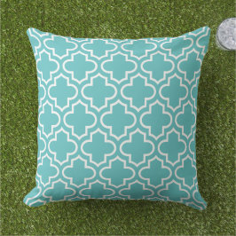 Modern Turquoise Blue Moroccan Quatrefoil Pattern Buitenkussen