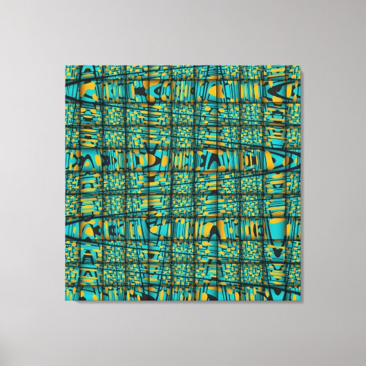 Modern Turquoise Blue Oranje Weave Wave Pattern Canvas Afdruk (Voorkant)