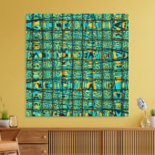 Modern Turquoise Blue Oranje Weave Wave Pattern Canvas Afdruk (Insitu (Woonkamer))