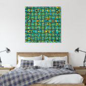 Modern Turquoise Blue Oranje Weave Wave Pattern Canvas Afdruk (Insitu (Slaapkamer))