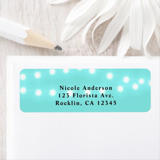 Modern Turquoise Blue & String Lights Elegant Etiket (Insitu)