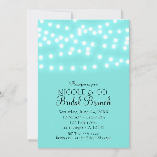 Modern Turquoise Blue & String Lights Elegant Kaart (Voorkant)