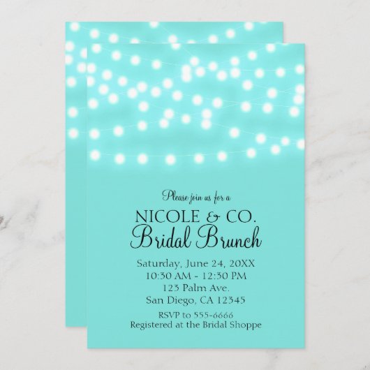 Modern Turquoise Blue & String Lights Elegant Kaart (Voorkant / Achterkant)