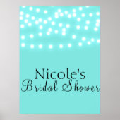 Modern Turquoise Blue & String Lights Welkom Poster (Voorkant)