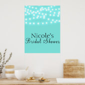 Modern Turquoise Blue & String Lights Welkom Poster (Keuken)