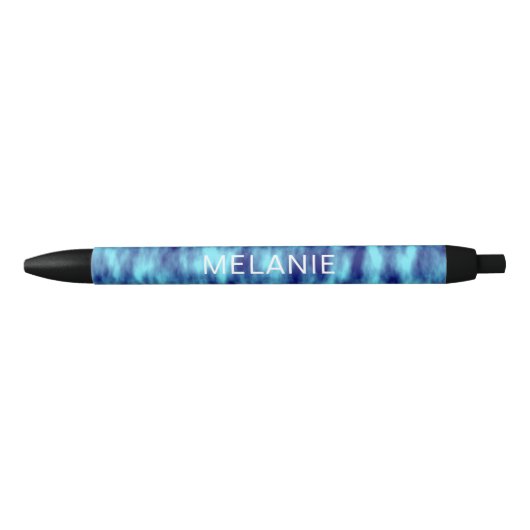 Modern turquoise blue tie dye naam zwarte inkt pen (Voorkant)