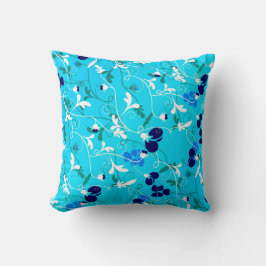 Modern Turquoise Blue & White Floral Flourish Kussen