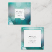 Modern Turquoise Bokeh Glitter Mode & Beauty Vierkante Visitekaartje (Voorkant / Achterkant)