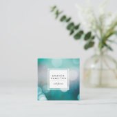 Modern Turquoise Bokeh Glitter Mode & Beauty Vierkante Visitekaartje (Staand voorkant)