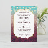Modern Turquoise Burgundy Roos Gold Ombre Wedding Kaart (Staand voorkant)