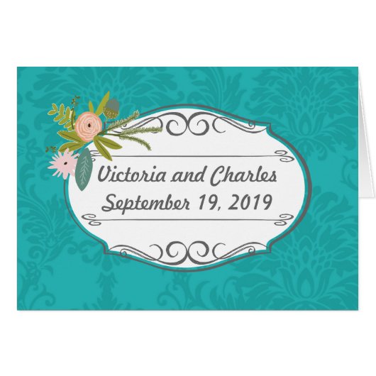 Modern Turquoise Chartreuse Damask Wedding (Voorkant Horizontaal)