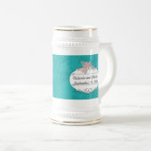 Modern Turquoise Chartreuse Damask Wedding Bierpul (Voorkant rechts)