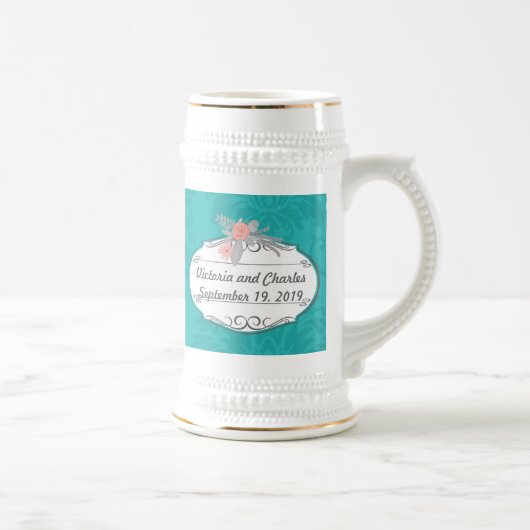 Modern Turquoise Chartreuse Damask Wedding Bierpul (Rechts)
