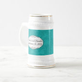 Modern Turquoise Chartreuse Damask Wedding Bierpul (Voorkant links)