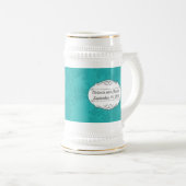 Modern Turquoise Chartreuse Damask Wedding Bierpul (Voorkant rechts)