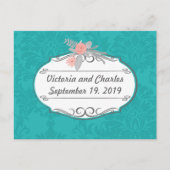 Modern Turquoise Chartreuse Damask Wedding Briefkaart (Voorkant)