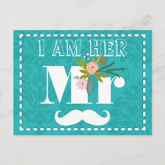 Modern Turquoise Chartreuse Damask Wedding Briefkaart (Voorkant)