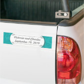 Modern Turquoise Chartreuse Damask Wedding Bumpersticker (Op Truck)