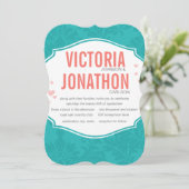 Modern Turquoise Chartreuse Damask Wedding Kaart (Staand voorkant)
