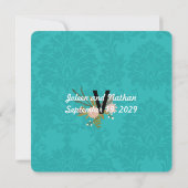 Modern Turquoise Chartreuse Damask Wedding Kaart (Achterkant)