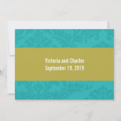 Modern Turquoise Chartreuse Damask Wedding Kaart (Achterkant)