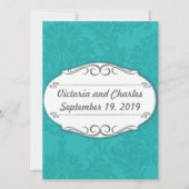 Modern Turquoise Chartreuse Damask Wedding Kaart (Voorkant)