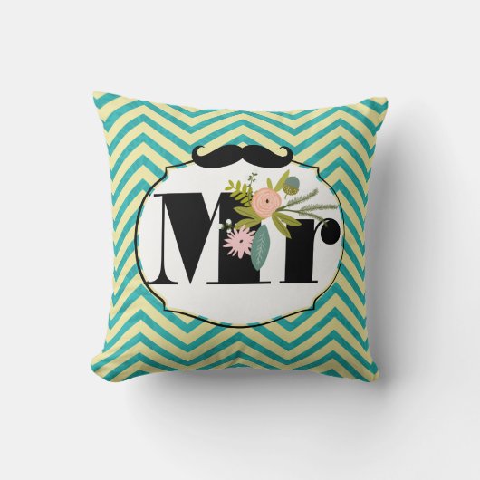 Modern Turquoise Chartreuse Damask Wedding Kussen (Voorkant)