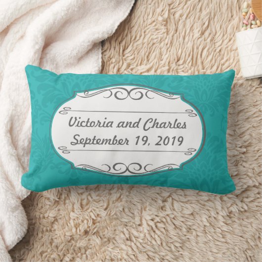 Modern Turquoise Chartreuse Damask Wedding Kussen (Deken)